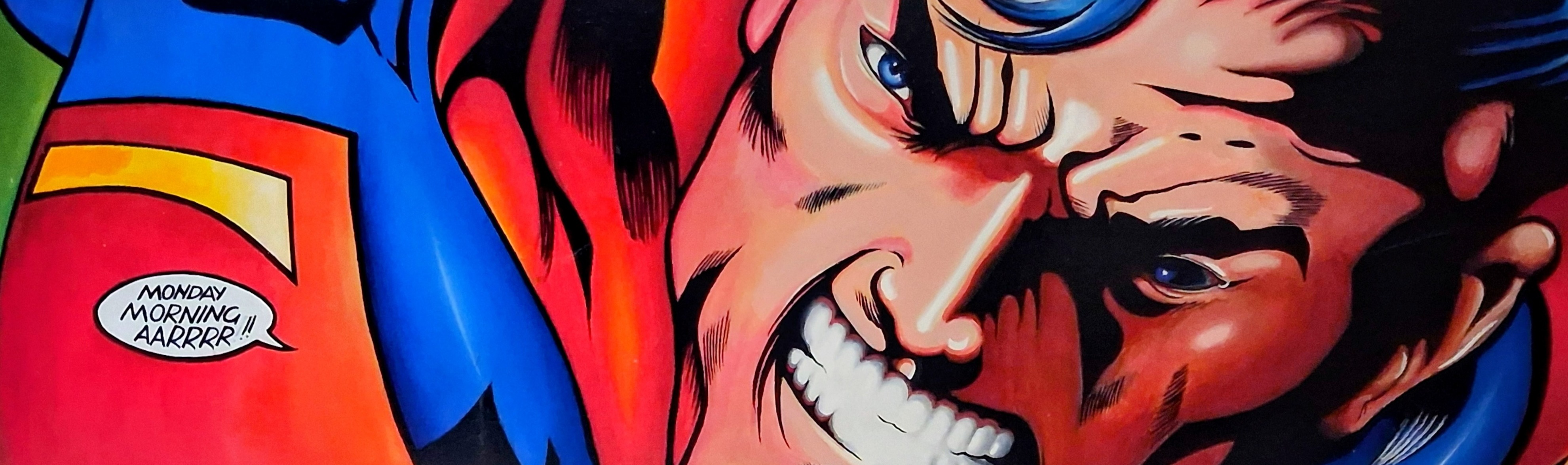 Pop art painting of comic characters in close-up