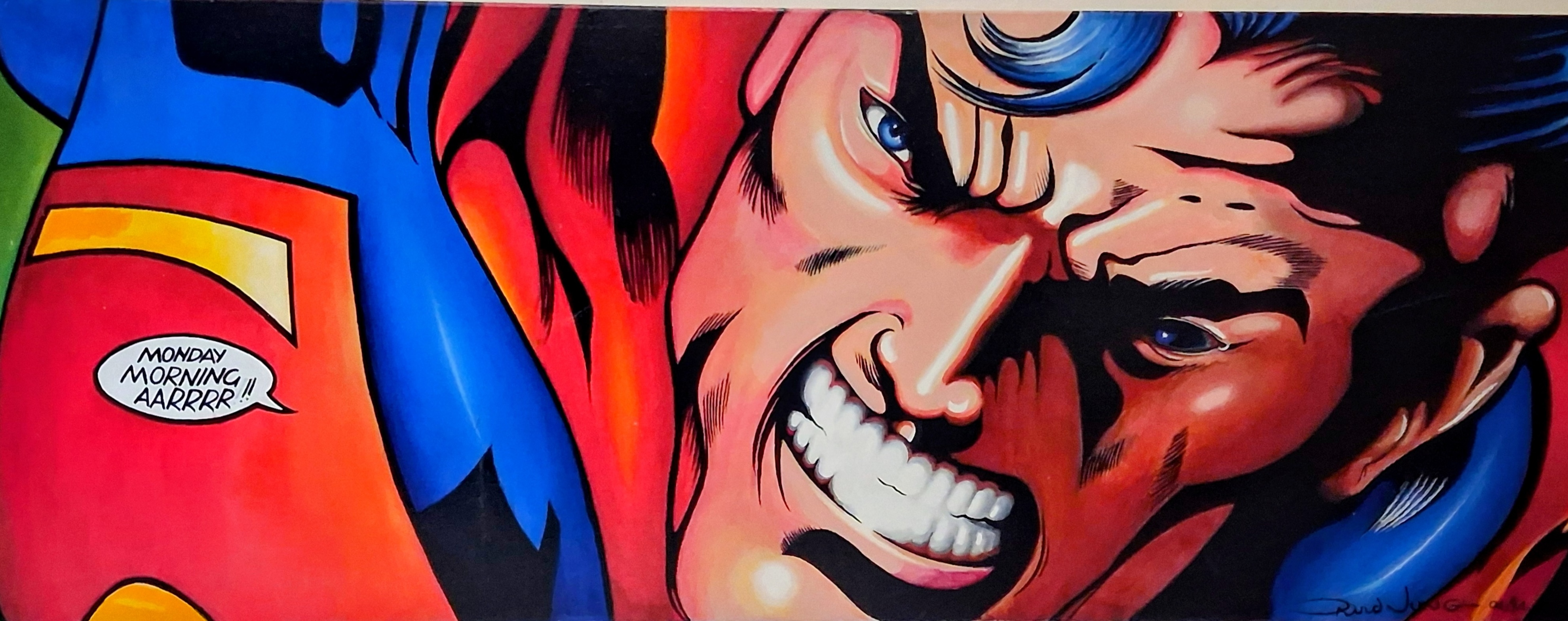 Pop art painting of comic characters in close-up