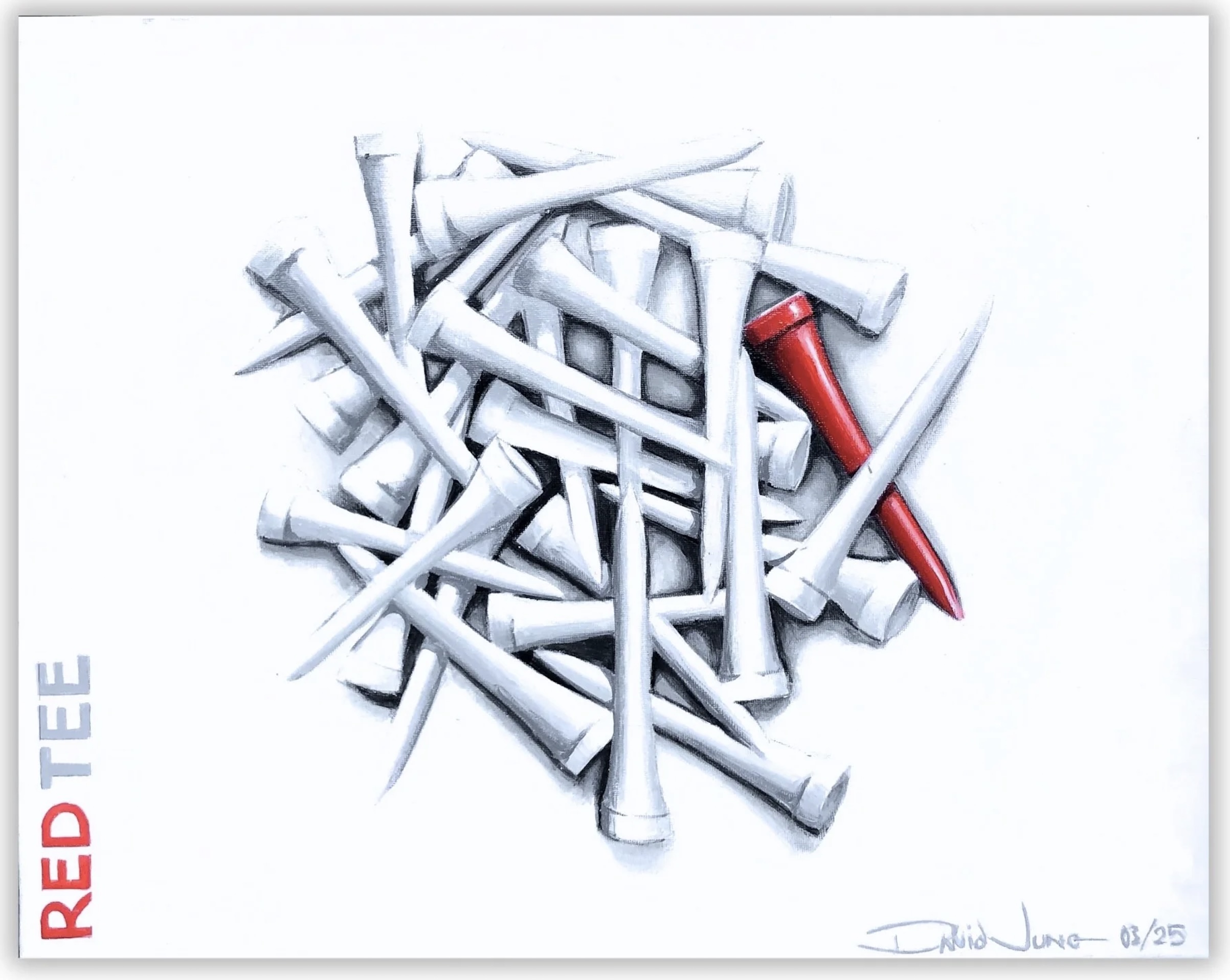 Drawing of golf tees with one red tee